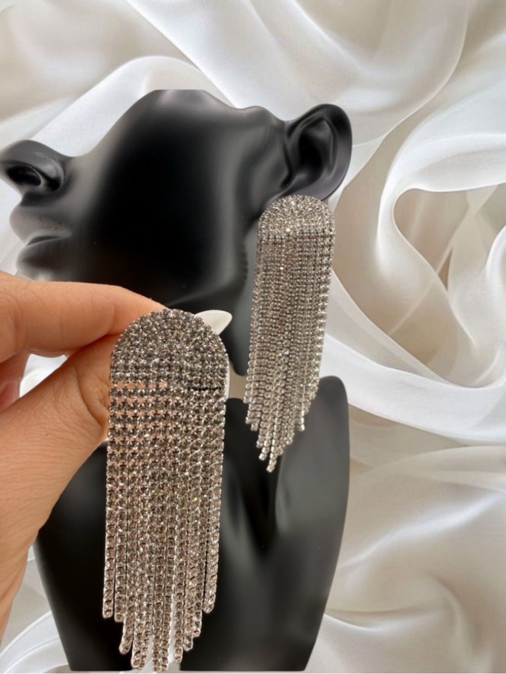 Wedding guests Silver Crystal Tassel Earrings